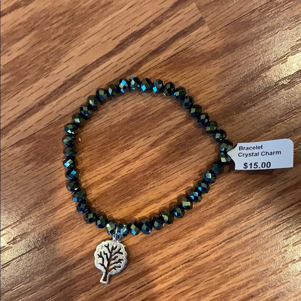 Crystal Stretch Charm bracelet with tree charm